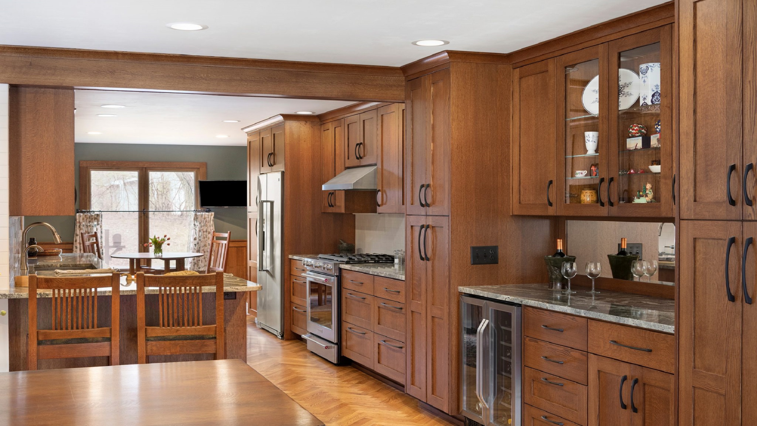 Dark brown custom kitchen cabinets with ample storage space
