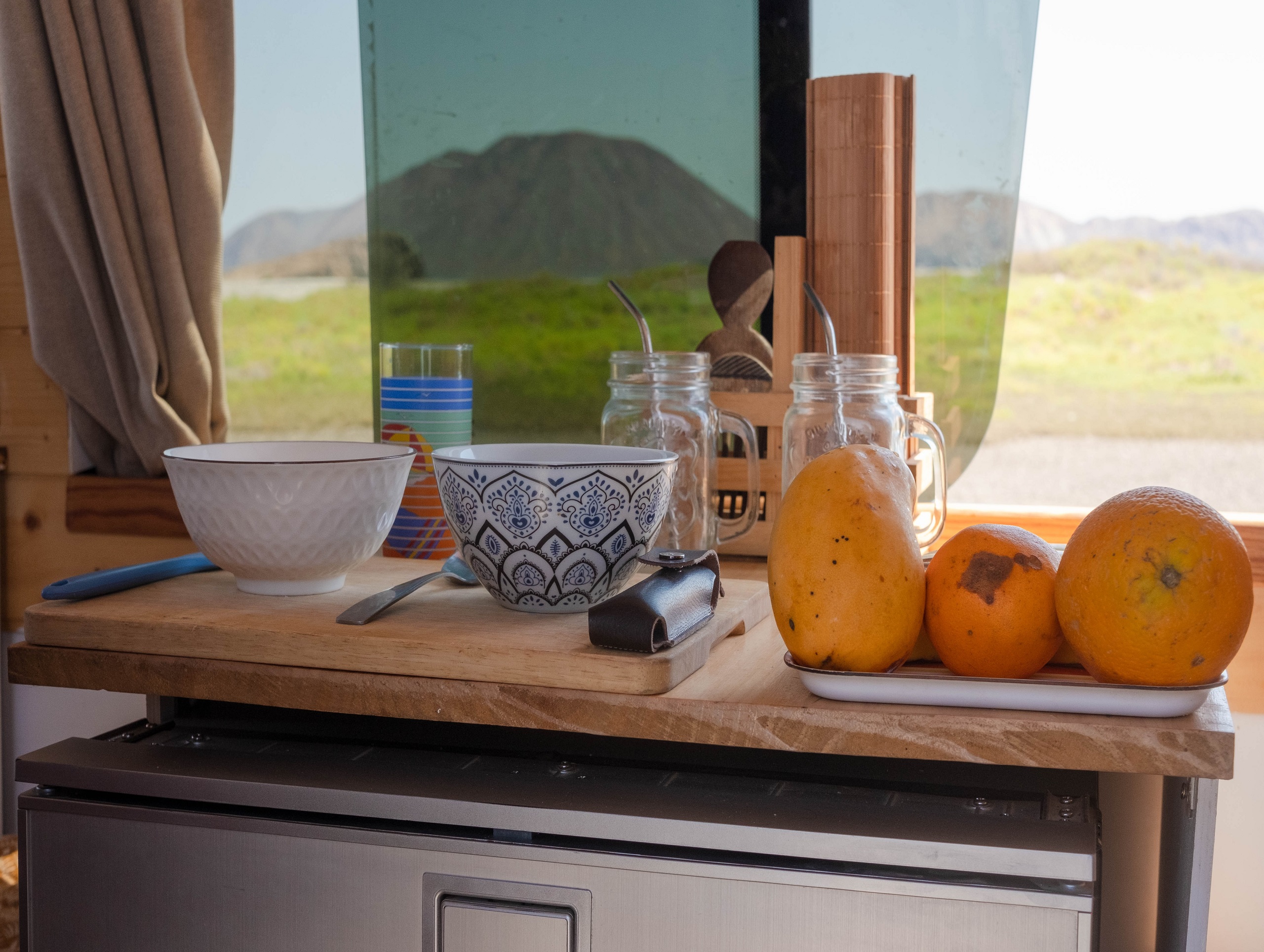 A small temporary kitchen in a remodel of a home