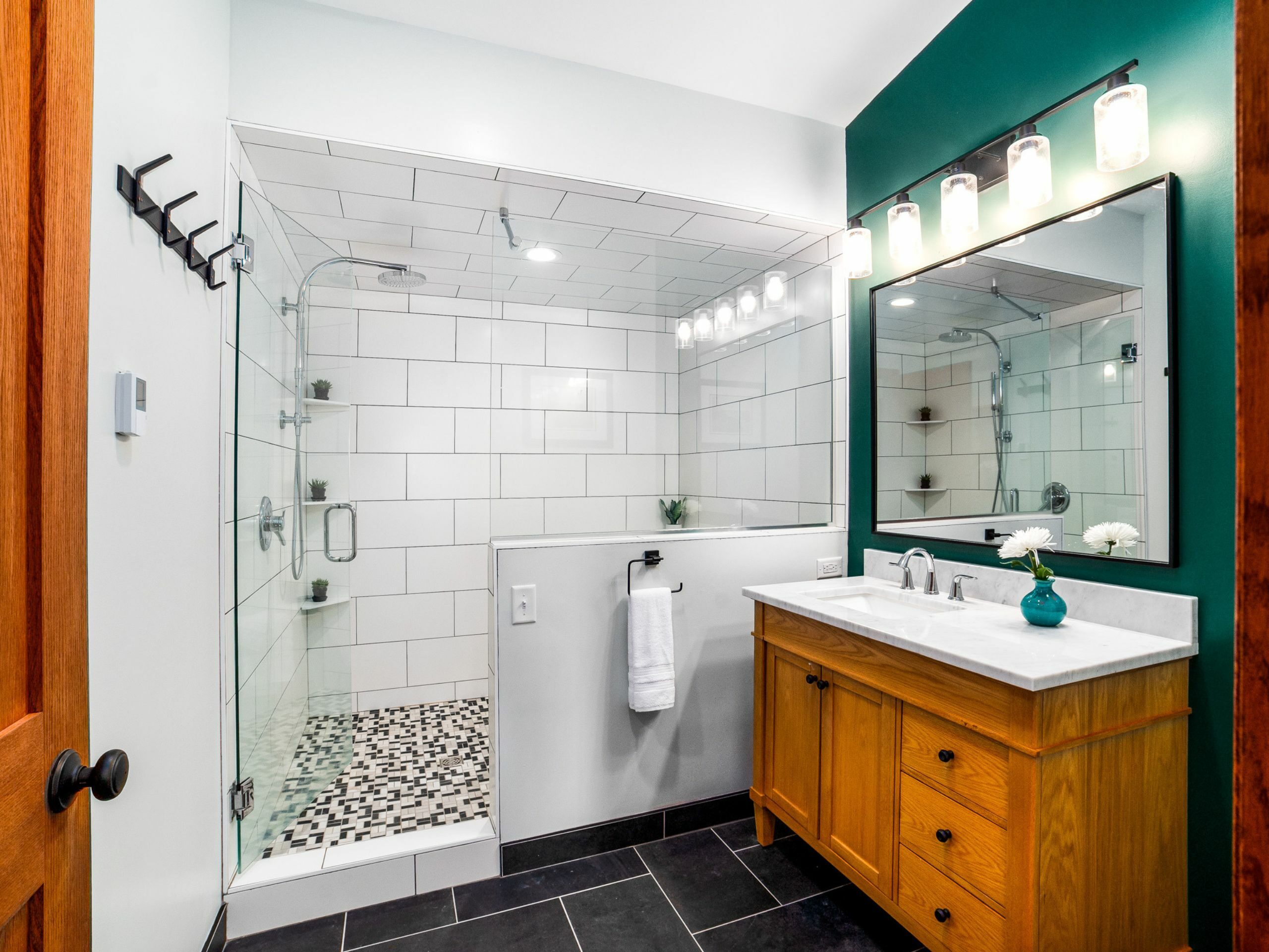 bathroom expansion remodel with white shower
