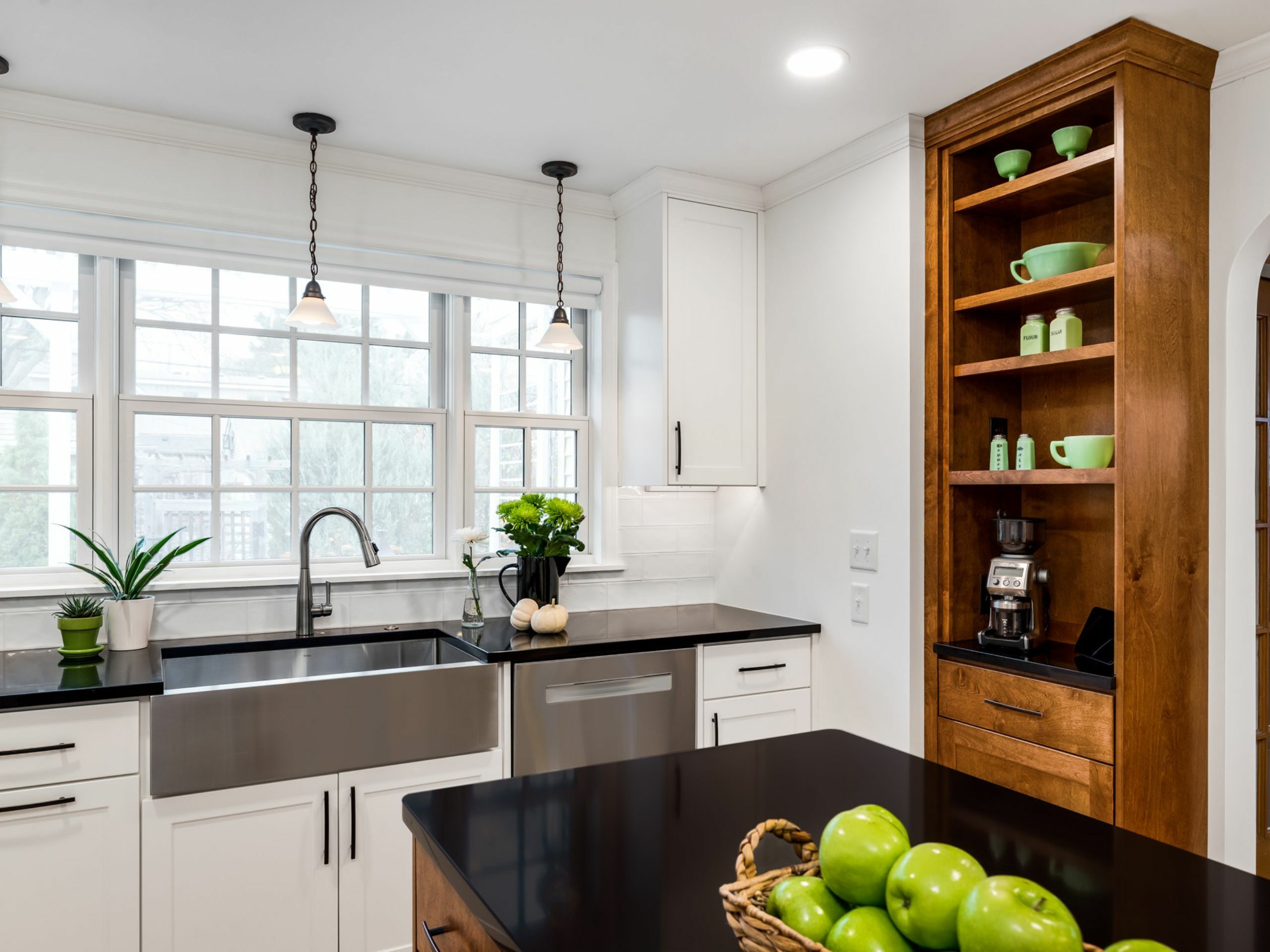 kitchen bump out, coffee station and storage